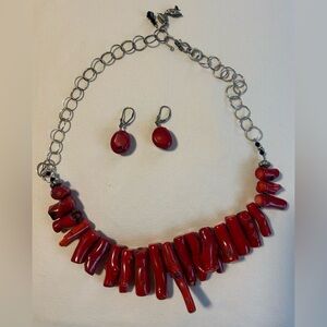 Red Branch Coral Necklace and Earring Set